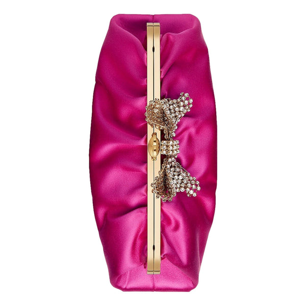 Gucci Broadway Crystal Bow Clutch Chain Shoulder Bag Fuchsia Satin in Fuchsia, authentic new handbag, image 4