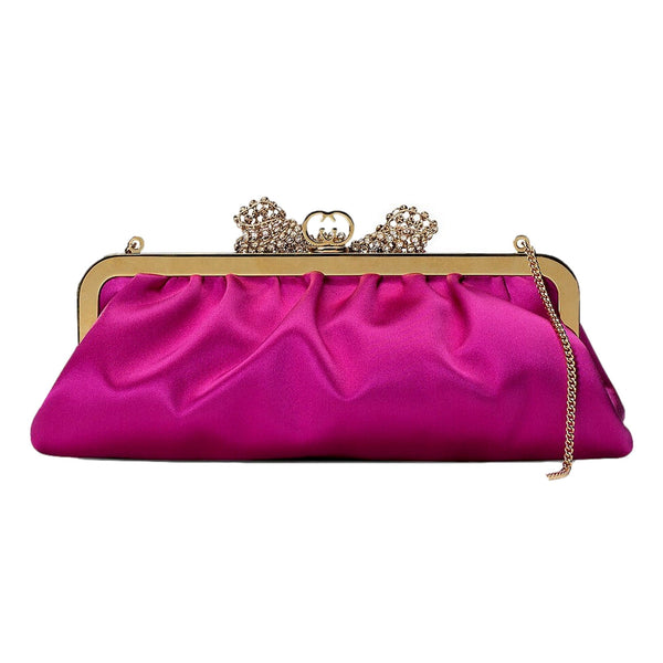 Gucci Broadway Crystal Bow Clutch Chain Shoulder Bag Fuchsia Satin in Fuchsia, authentic new handbag, image 3