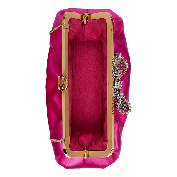 Gucci Broadway Crystal Bow Clutch Chain Shoulder Bag Fuchsia Satin in Fuchsia, authentic new handbag, image 6
