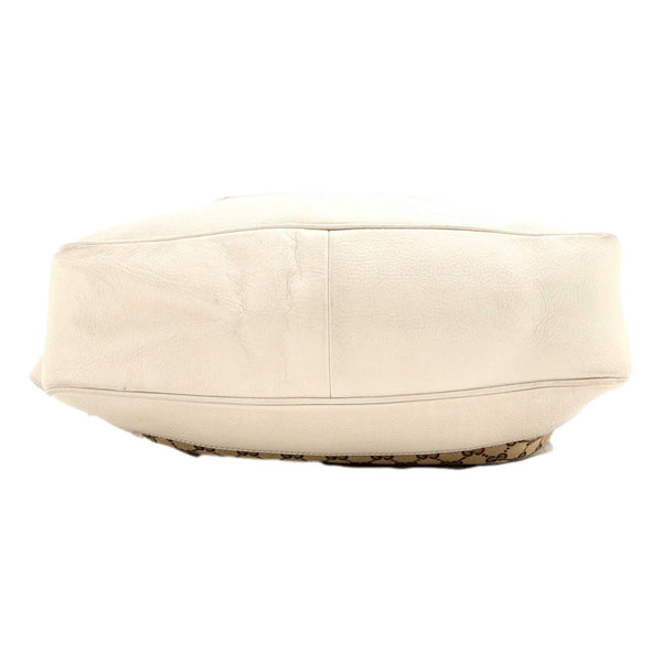 Gucci Diana Bamboo GG Canvas Medium Shoulder Bag White Leather in White, authentic pre-loved handbag, image 5