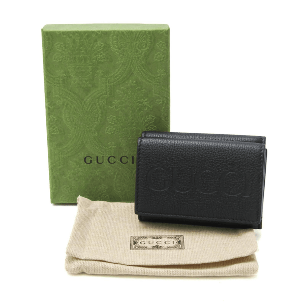 Gucci Black Pebbled Leather Tri Fold Wallet Coin Pouch Gold Hardware in Black, authentic new wallet, image 8