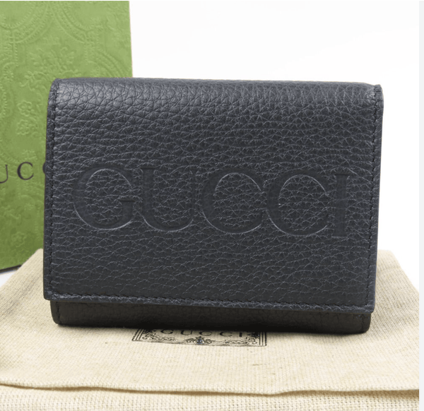 Gucci Black Pebbled Leather Tri Fold Wallet Coin Pouch Gold Hardware in Black, authentic new wallet, image 10