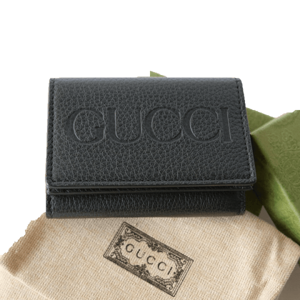 Gucci Black Pebbled Leather Tri Fold Wallet Coin Pouch Gold Hardware in Black, authentic new wallet, image 9