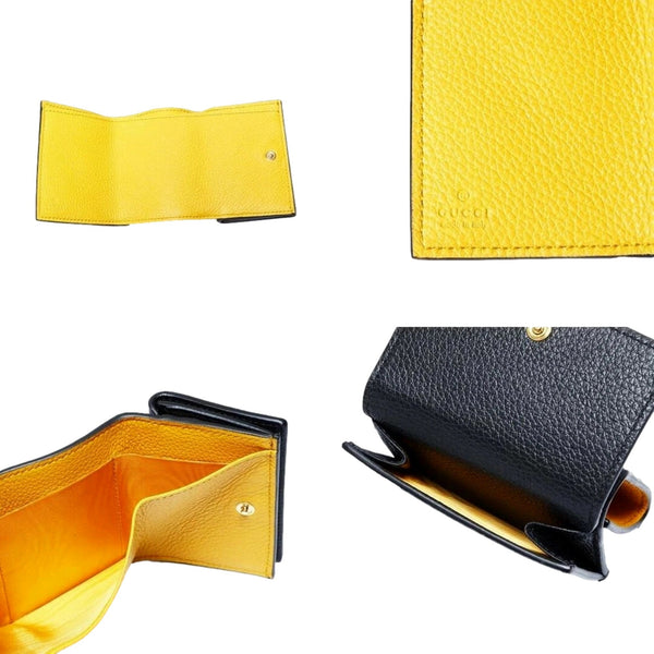 Gucci Embossed Logo Mini Tri-Fold Wallet Black Yellow Pebbled Leather in Black, authentic new wallet, image 8