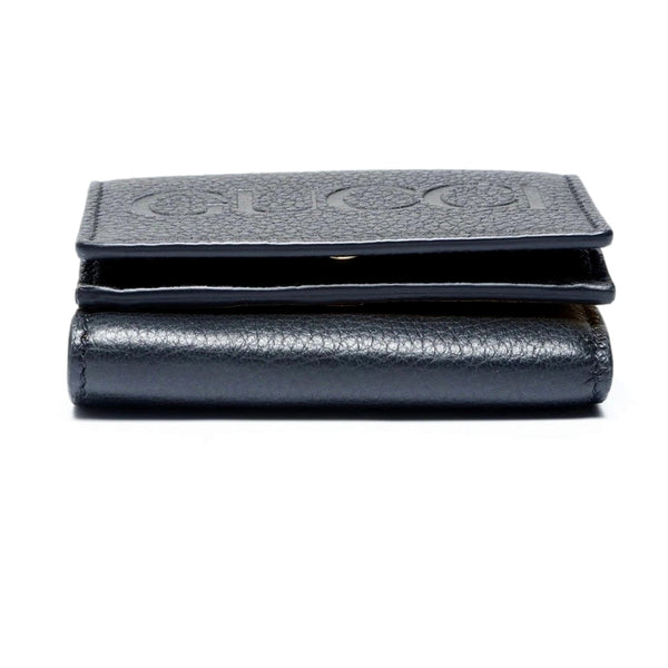 Gucci Embossed Logo Mini Tri-Fold Wallet Black Yellow Pebbled Leather in Black, authentic new wallet, image 6