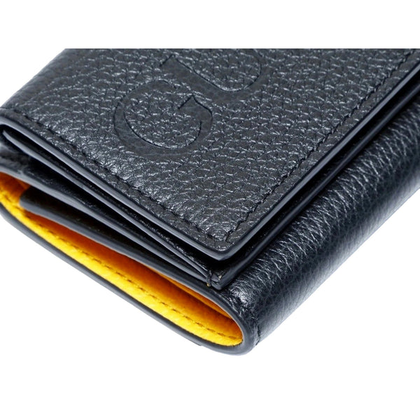 Gucci Embossed Logo Mini Tri-Fold Wallet Black Yellow Pebbled Leather in Black, authentic new wallet, image 4