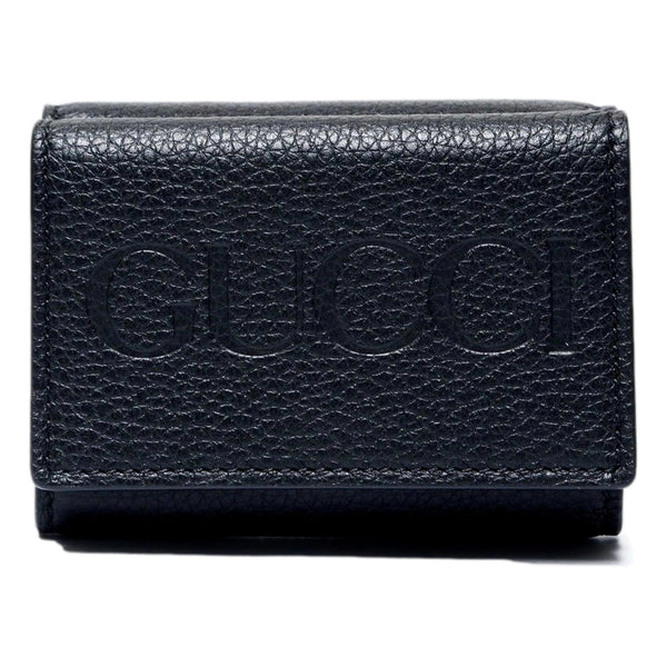 Gucci Embossed Logo Mini Tri-Fold Wallet Black Yellow Pebbled Leather in Black, authentic new wallet, image 1