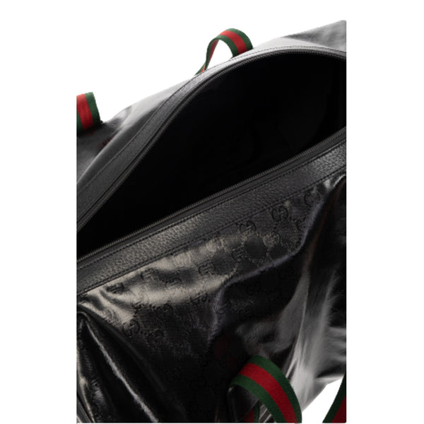 Gucci Duffle Maxi GG Black Glossy Fabric Duffel Bag Leather Trim in Black, authentic new handbag, image 3