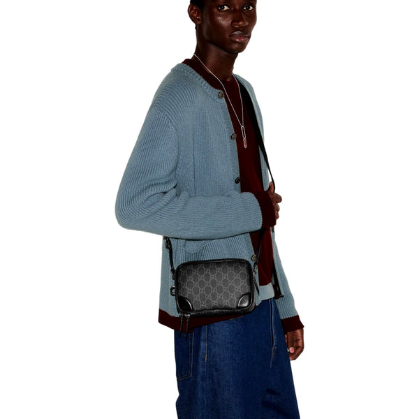 Gucci GG Black Canvas and Leather Unisex Dual Compartment Crossbody Bag in Black, authentic new handbag, image 7
