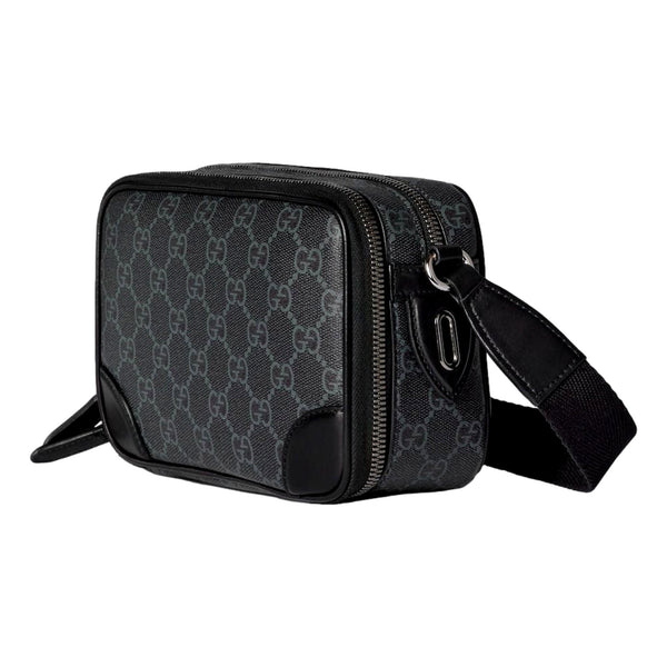 Gucci GG Black Canvas and Leather Unisex Dual Compartment Crossbody Bag in Black, authentic new handbag, image 2