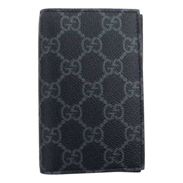 Gucci GG Emblem Black Leather and Canvas Vertical Bifold Wallet in Black and Dark Grey GG Monogram, authentic new wallet, ima