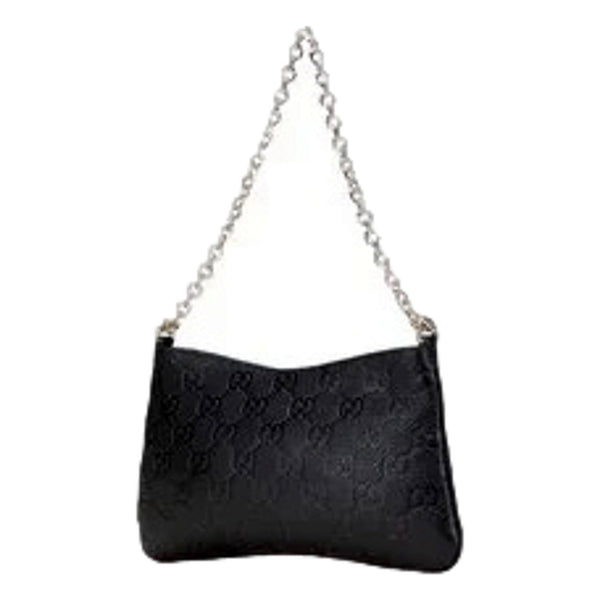 Gucci GG Emblem Black Leather Shoulder Bag Chain Strap in Black, authentic new handbag, image 2