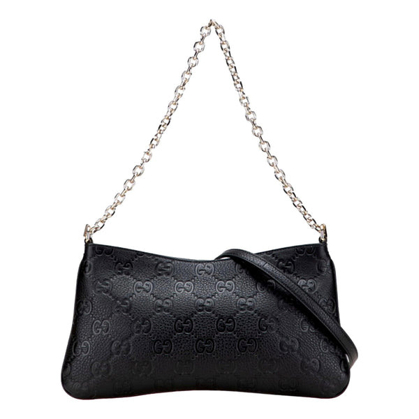Gucci GG Emblem Black Leather Shoulder Bag Chain Strap in Black, authentic new handbag, image 1