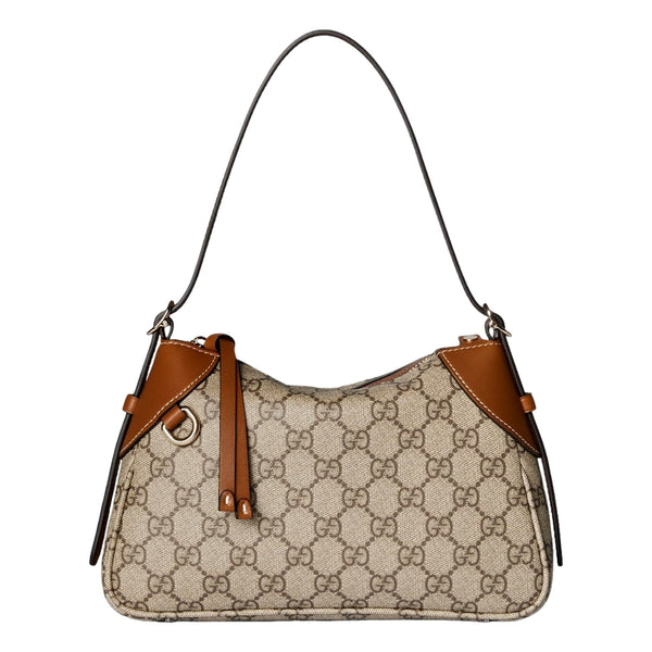Gucci GG Emblem Supreme Canvas Leather Shoulder Bag Brown Beige in Beige, authentic new handbag, image 1
