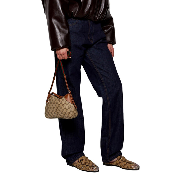 Gucci GG Emblem Supreme Canvas Leather Shoulder Bag Brown Beige in Beige, authentic new handbag, image 7