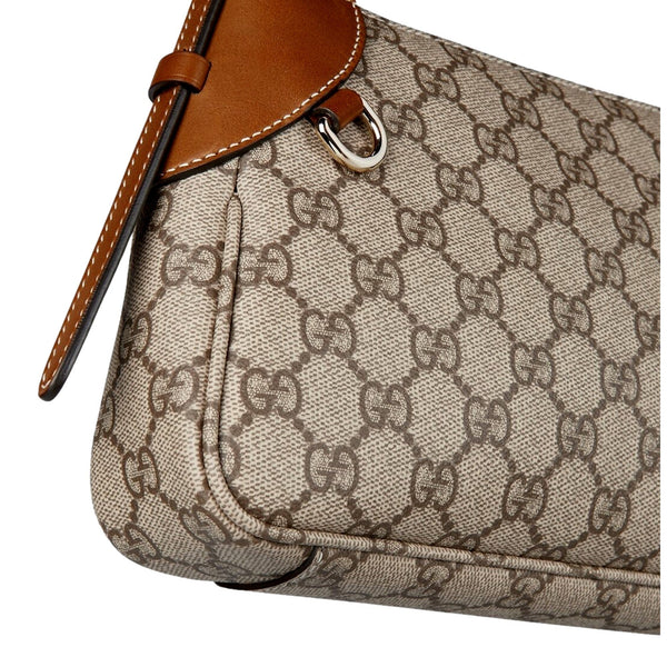 Gucci GG Emblem Supreme Canvas Leather Shoulder Bag Brown Beige in Beige, authentic new handbag, image 4