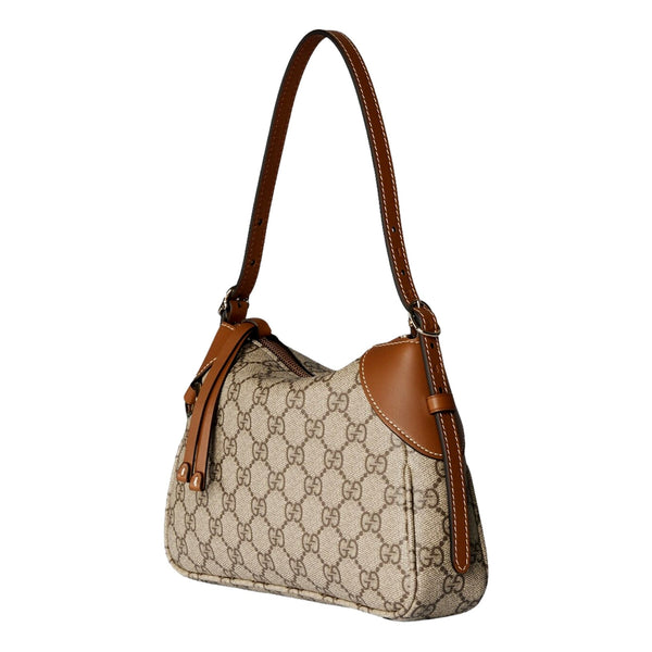 Gucci GG Emblem Supreme Canvas Leather Shoulder Bag Brown Beige in Beige, authentic new handbag, image 2