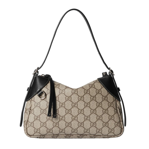 Gucci GG Emblem Supreme Canvas Leather Shoulder Bag Black Beige in Beige, authentic new handbag, image 1