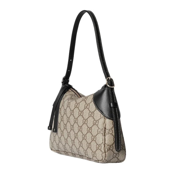 Gucci GG Emblem Supreme Canvas Leather Shoulder Bag Black Beige in Beige, authentic new handbag, image 3