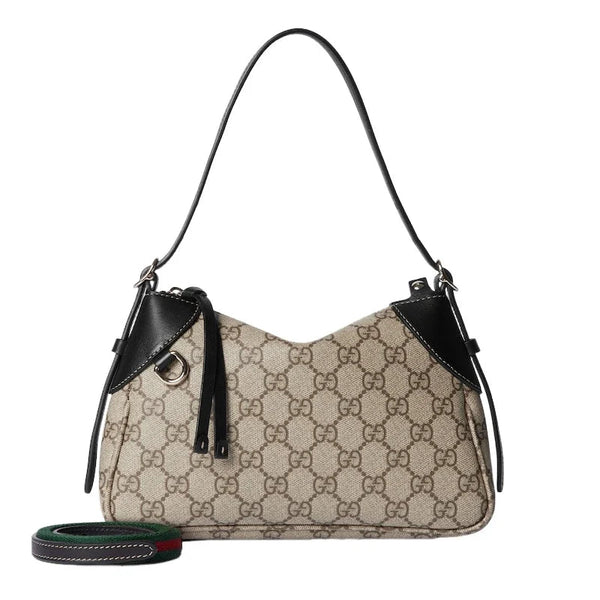 Gucci GG Emblem Supreme Canvas Leather Shoulder Bag Black Beige in Beige, authentic new handbag, image 2