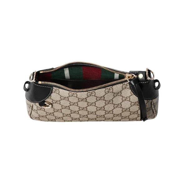 Gucci GG Emblem Supreme Canvas Leather Shoulder Bag Black Beige in Beige, authentic new handbag, image 4