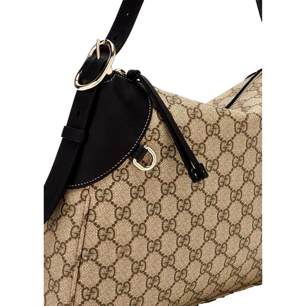 Gucci GG Emblem Surpeme Canvas Medium Leather Shoulder Bag Black Beige in Beige, authentic new handbag, image 5