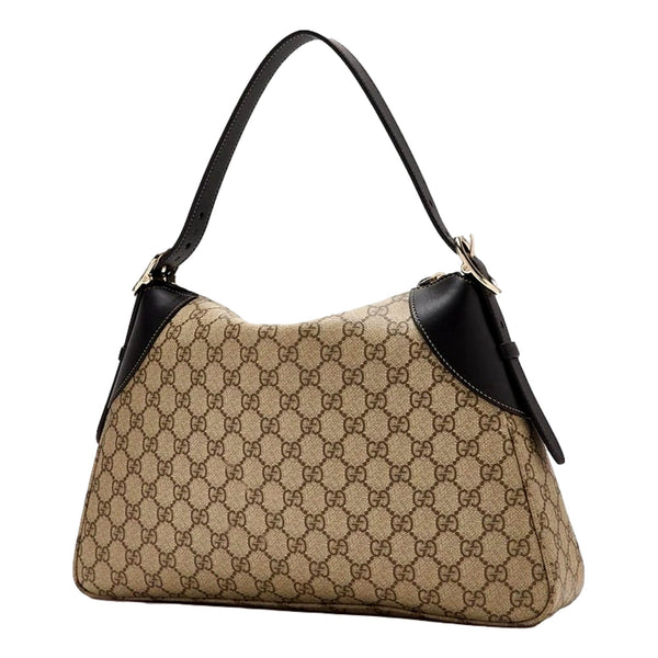 Gucci GG Emblem Surpeme Canvas Medium Leather Shoulder Bag Black Beige in Beige, authentic new handbag, image 2