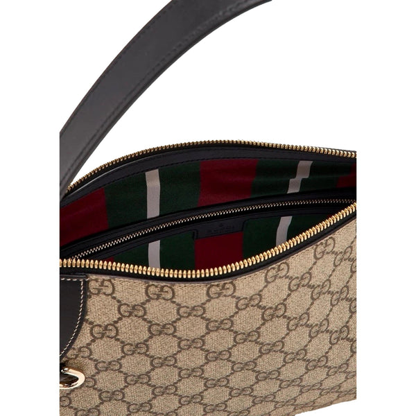 Gucci GG Emblem Surpeme Canvas Medium Leather Shoulder Bag Black Beige in Beige, authentic new handbag, image 6
