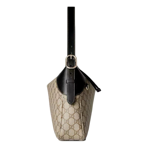Gucci GG Emblem Surpeme Canvas Medium Leather Shoulder Bag Black Beige in Beige, authentic new handbag, image 4
