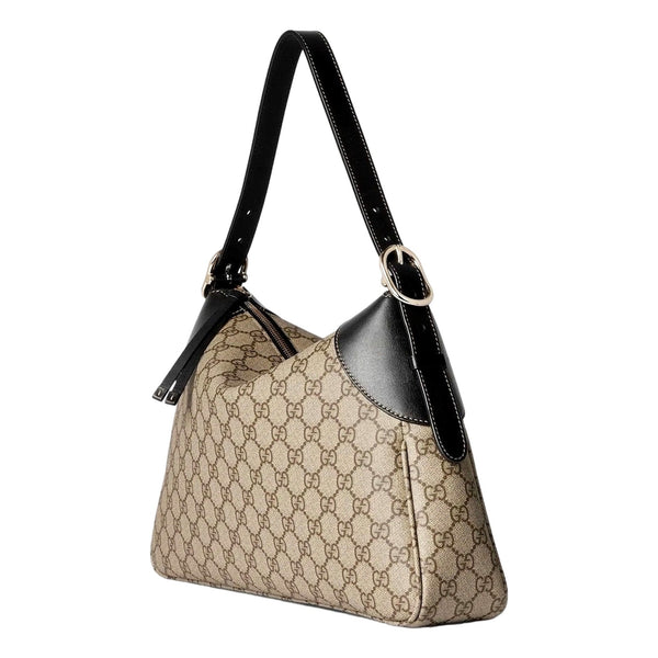Gucci GG Emblem Surpeme Canvas Medium Leather Shoulder Bag Black Beige in Beige, authentic new handbag, image 3