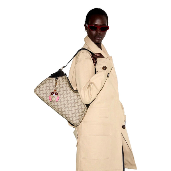 Gucci GG Emblem Surpeme Canvas Medium Leather Shoulder Bag Black Beige in Beige, authentic new handbag, image 7