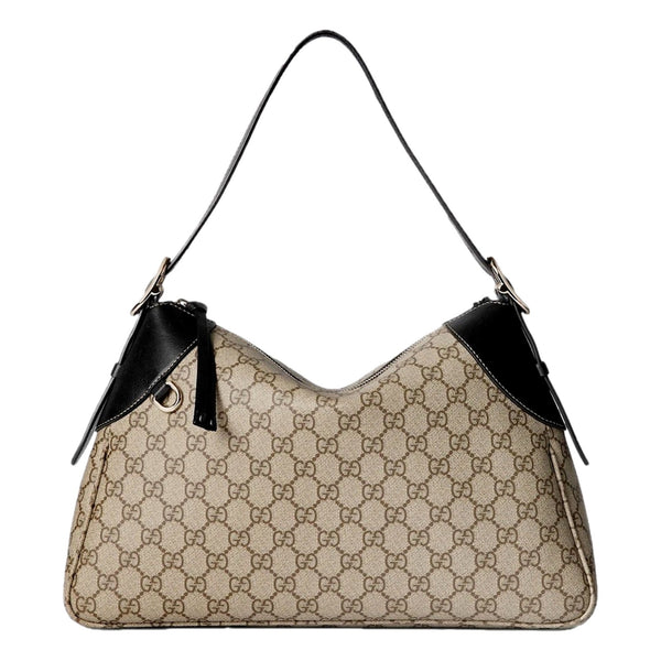 Gucci GG Emblem Surpeme Canvas Medium Leather Shoulder Bag Black Beige in Beige, authentic new handbag, image 1