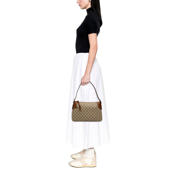 Gucci GG Supreme Emblem Medium Shoulder Bag Brown Beige in Beige and Brown, authentic new handbag, image 6