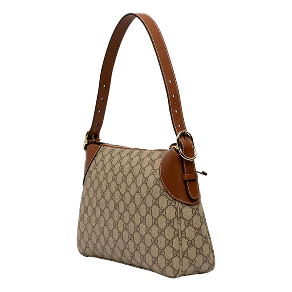 Gucci GG Supreme Emblem Medium Shoulder Bag Brown Beige in Beige and Brown, authentic new handbag, image 2