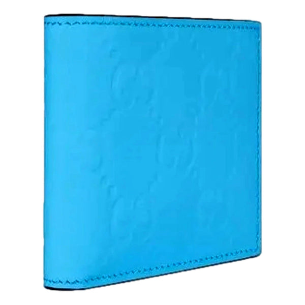Gucci GG Embossed Leather Bifold Wallet in Neon Blue Rubber Effect Finish in Blue, authentic new wallet, image 2