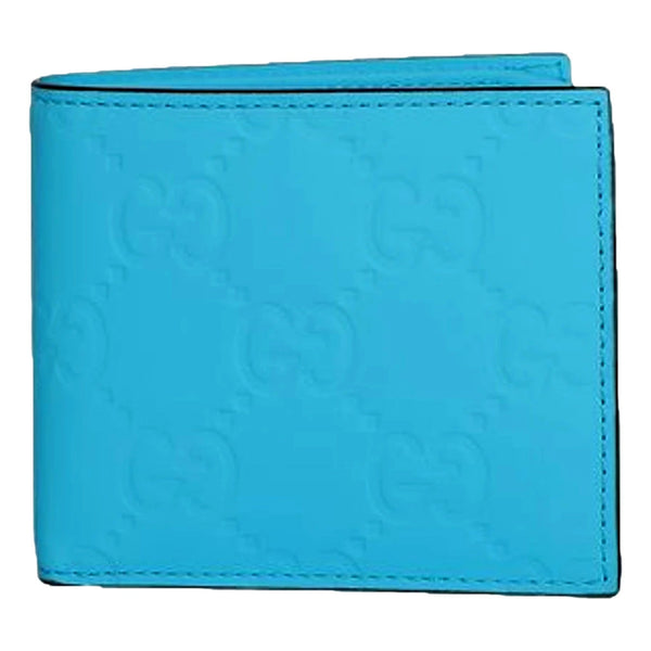 Gucci GG Embossed Leather Bifold Wallet in Neon Blue Rubber Effect Finish in Blue, authentic new wallet, image 1