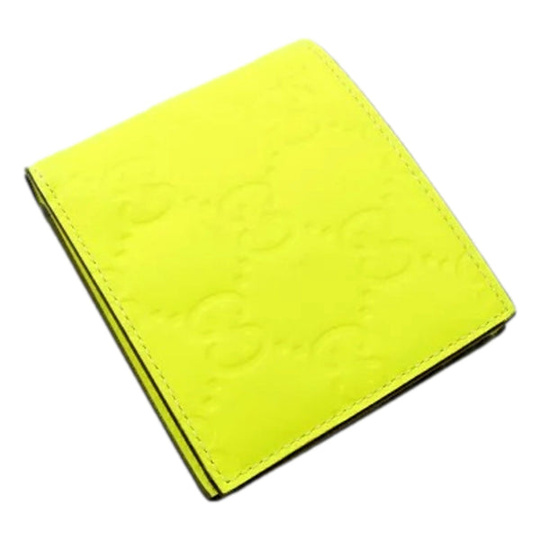 Gucci GG Leather Neon Yellow Rubber Effect Bifold Wallet in Yellow, authentic new wallet, image 3