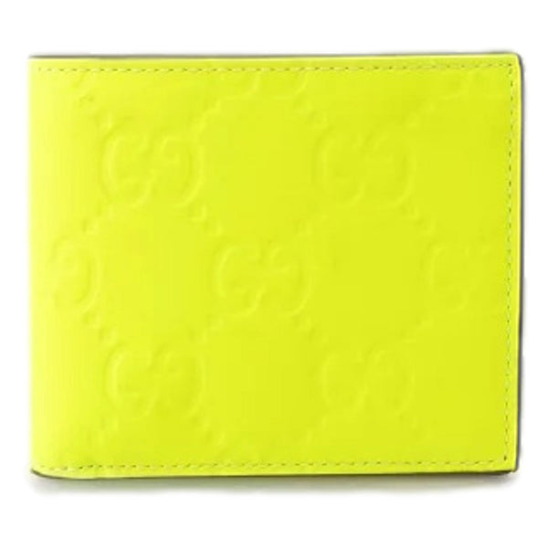 Gucci GG Leather Neon Yellow Rubber Effect Bifold Wallet in Yellow, authentic new wallet, image 1