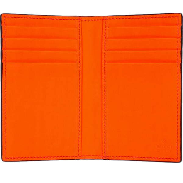 Gucci GG Leather Rubber Effect Neon Orange Folding Wallet Card Holder in Neon Orange, authentic new wallet, image 3