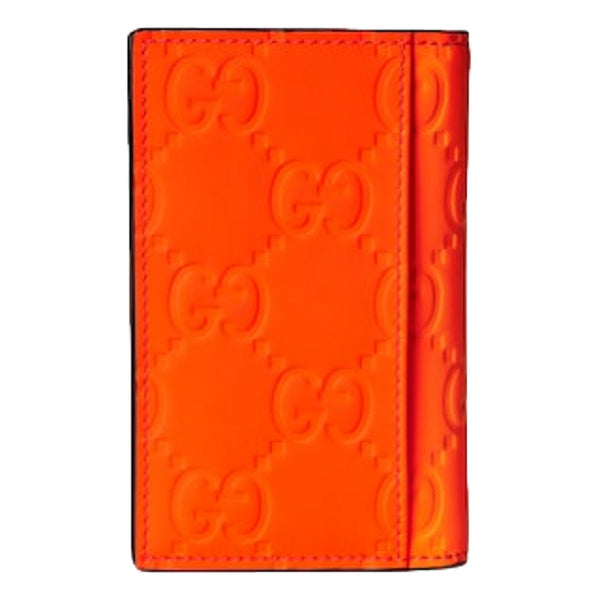Gucci GG Leather Rubber Effect Neon Orange Folding Wallet Card Holder in Neon Orange, authentic new wallet, image 2