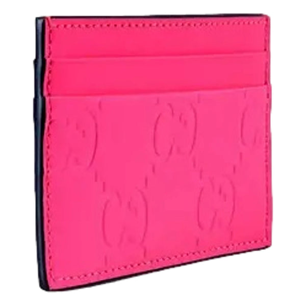 Gucci GG Rubber Effect Neon Pink Leather Card Holder Wallet in Neon Pink, authentic new wallet, image 3