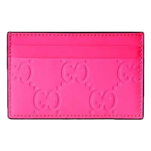 Gucci GG Rubber Effect Neon Pink Leather Card Holder Wallet in Neon Pink, authentic new wallet, image 2