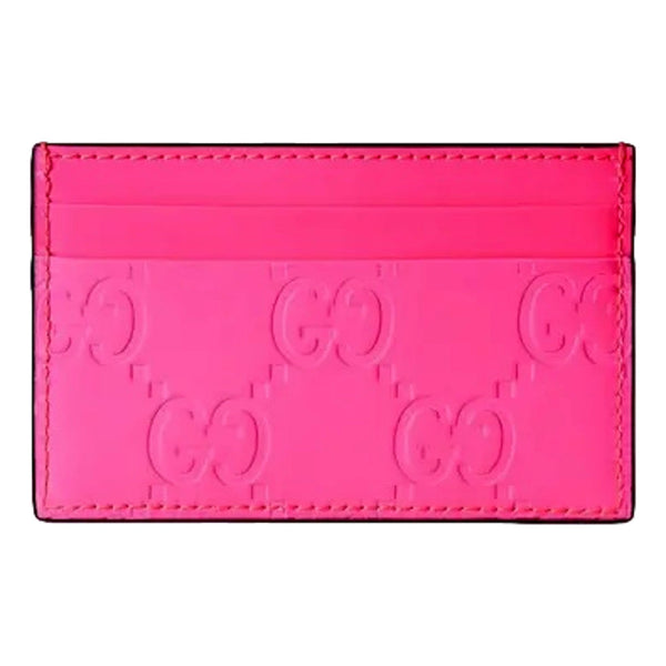 Gucci GG Rubber Effect Neon Pink Leather Card Holder Wallet in Neon Pink, authentic new wallet, image 1