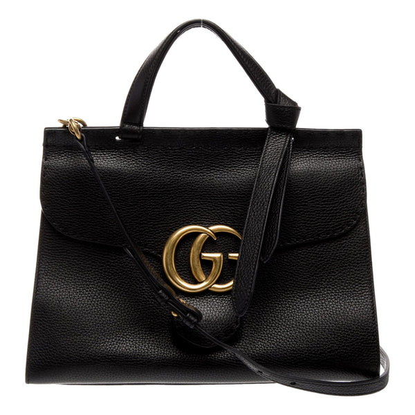 Gucci GG Marmont Black Calfskin Top Handle Satchel Handbag in Black, authentic pre-loved handbag, image 1