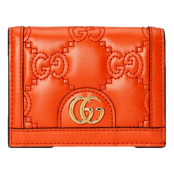 Gucci GG Quilted Matelasse Leather Card Case Wallet In Orange in Orange, authentic new wallet, image 1