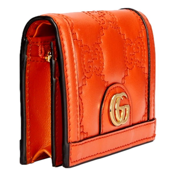 Gucci GG Quilted Matelasse Leather Card Case Wallet In Orange in Orange, authentic new wallet, image 2
