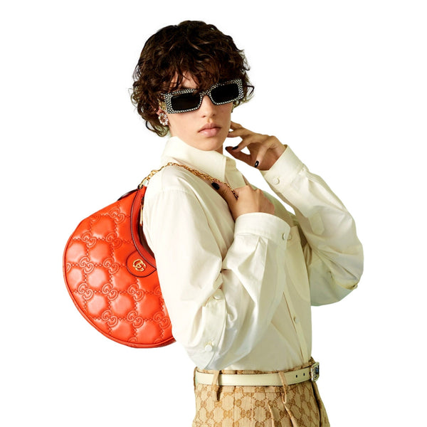 Gucci GG Quilted Matelasse Leather Small Shoulder Handbag In Orange in Orange, authentic new handbag, image 10