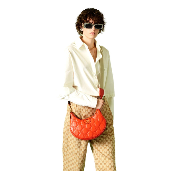 Gucci GG Quilted Matelasse Leather Small Shoulder Handbag In Orange in Orange, authentic new handbag, image 9