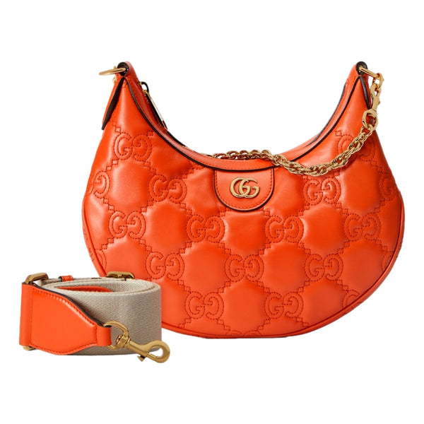 Gucci GG Quilted Matelasse Leather Small Shoulder Handbag In Orange in Orange, authentic new handbag, image 4
