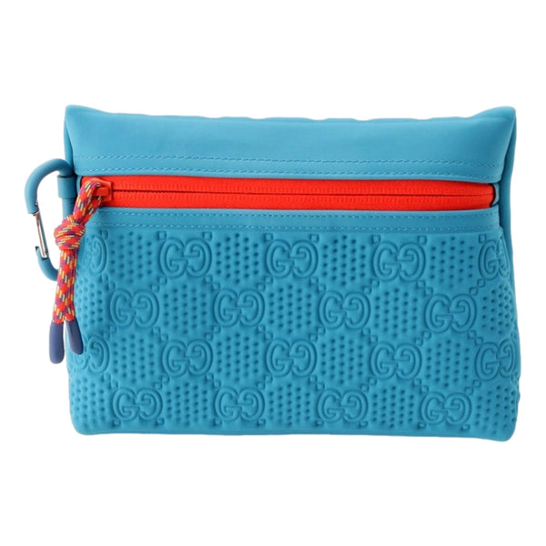 Gucci GG Scuba Neon Blue Small Clutch Pouch Bag in Blue with Red Zipper, authentic new handbag, image 1